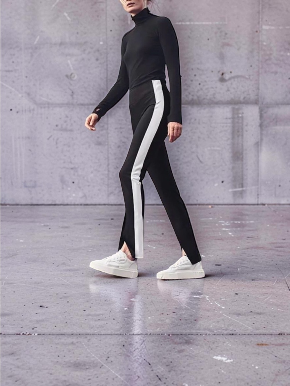 Athleta Black Pants with White Side Stripe